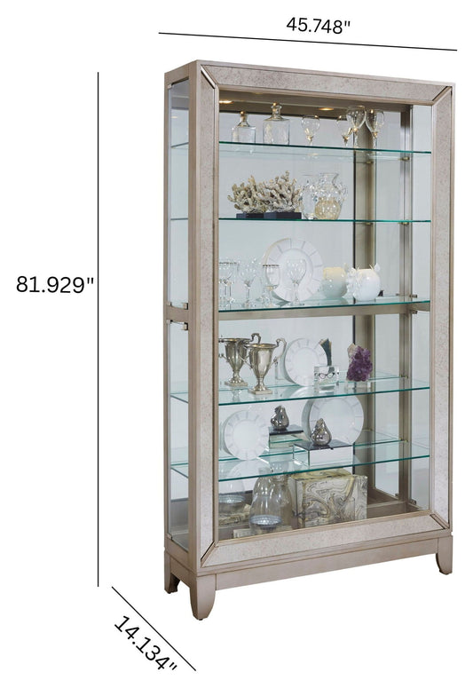 PFC Curios - Antique Style 5 Shelf Mirrored Curio Cabinet - Aged Silver