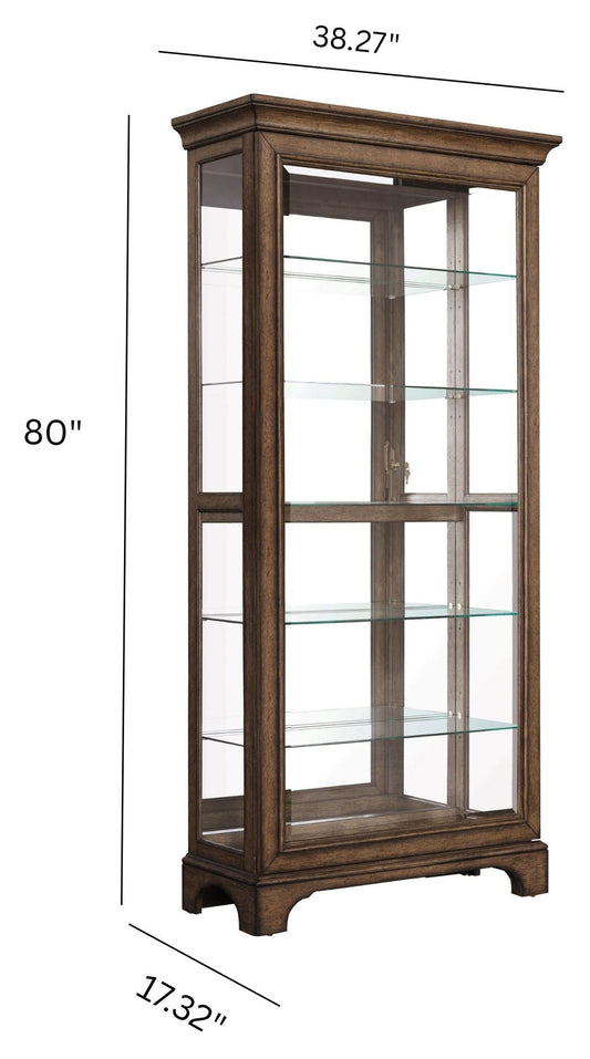 Pulaski Accents - Sliding Door Curio With Glass Shelves And LED Light - Dark Brown