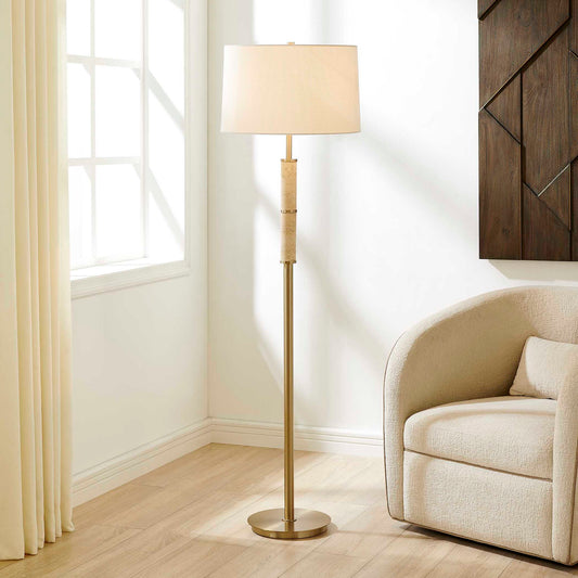 Verlaine - Travertine Floor Lamp - Brass,Gold