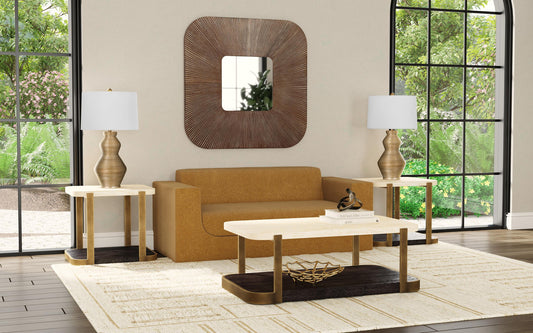 Avalon - Cocktail Table - Bronze Metal Frame With Travertine & Espresso