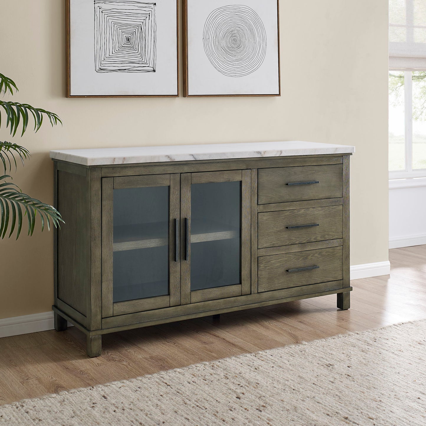 Grayson - Marble Top Server - White / Light Brown