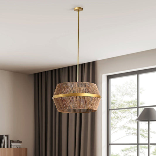 Wendy - Rattan Round Chandelier - Natural / Gold