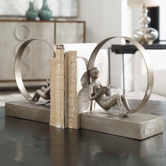 Lounging Reader - Antique Bookends (Set of 2) - Dark Brown