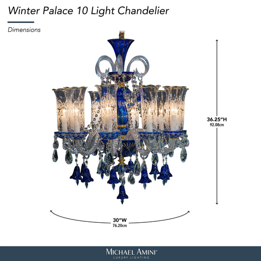 Michael Amini Lighting - Winter Palace 10-Light Traditional Crystal Chandelier - Royal Blue / Pearl Silver
