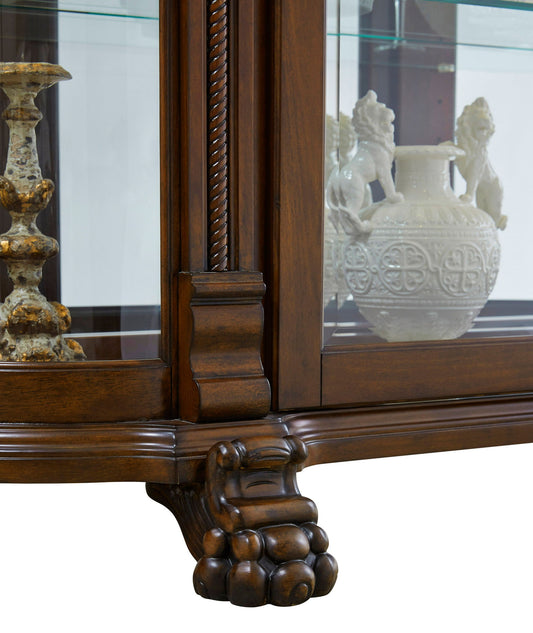 PFC Curios - Lighted Curved Front 4 Shelf Curio Cabinet - Maple Brown