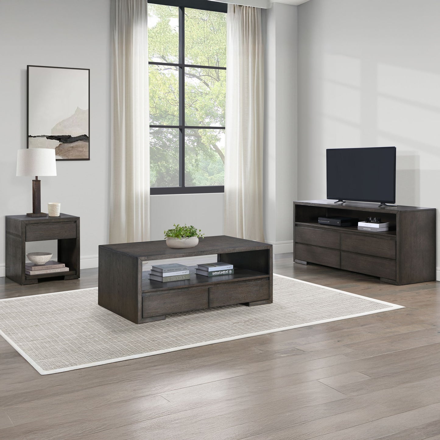 Evan - 3 Piece Table Set With TV Stand - Brown
