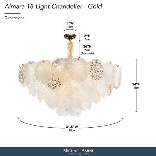 Michael Amini Lighting - Almara 18-Light Frosted Glass Chandelier - Frost / Gold