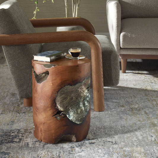 Rafe - Wooden Accent Stool - Silver / Woodtone