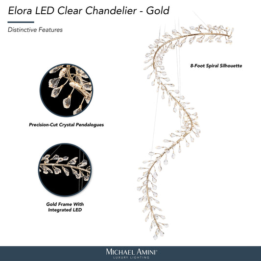 Michael Amini Lighting - Elora 98" LED Crystal Chandelier - Gold