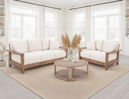 Duna - Loveseat - White / Light Brown