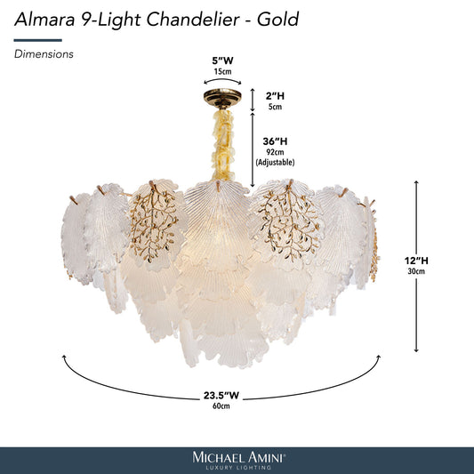 Michael Amini Lighting - Almara 9-Light Frosted Glass Chandelier - Frost / Gold