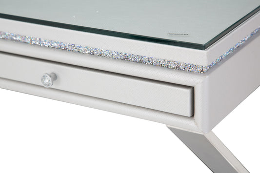 Melrose Plaza - Writing Desk With Glass Top - Dove
