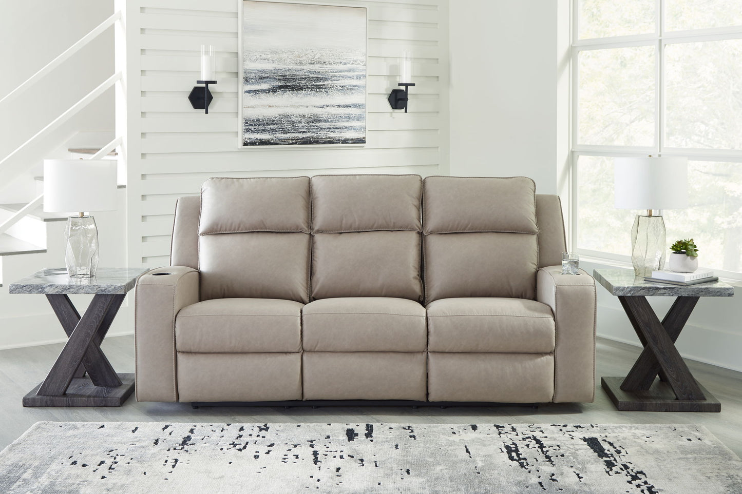 Lavenhorne - Rec Sofa W/Drop Down Table - Pebble