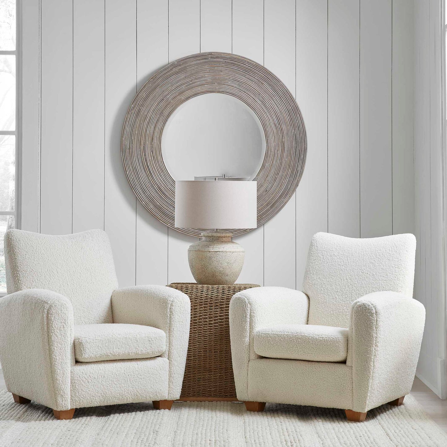 Vortex - White Washed Round Mirror