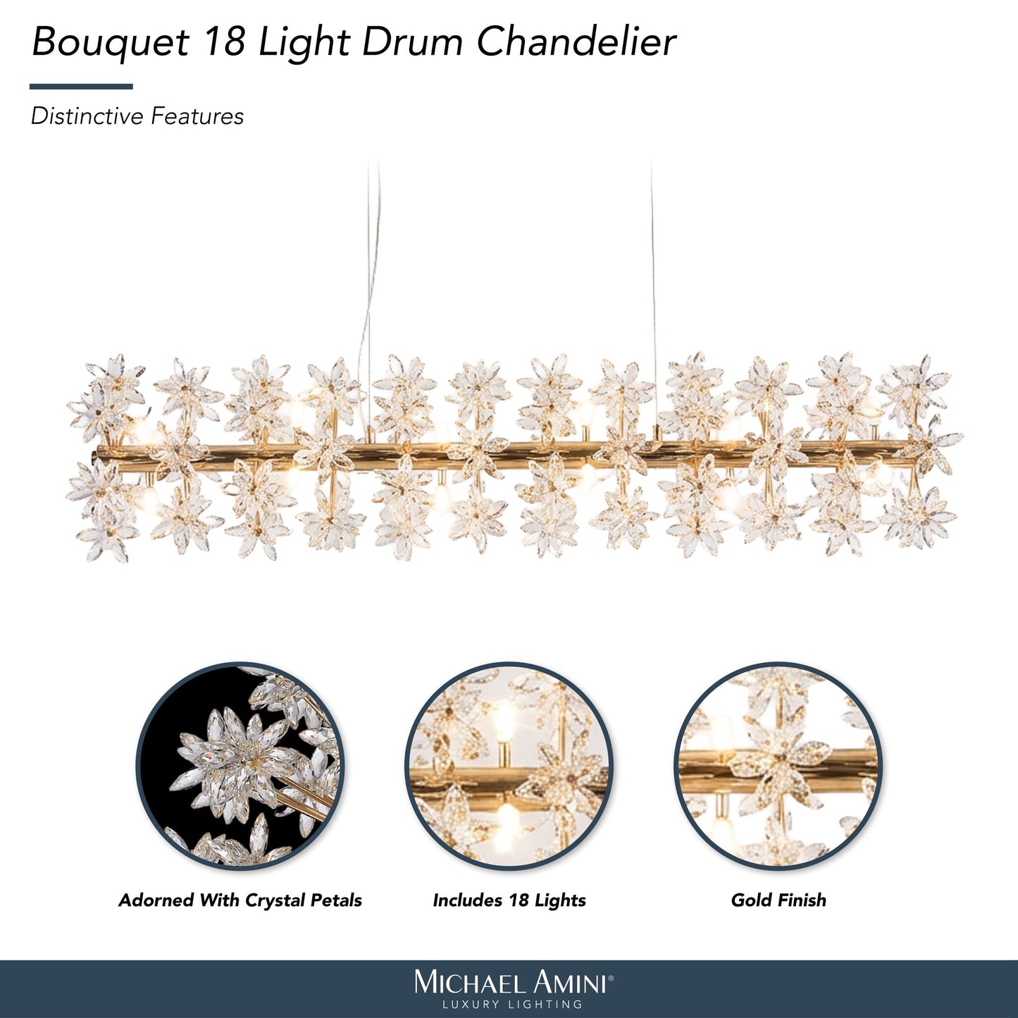 Michael Amini Lighting - Bouquet 18-Light Rectangular Chandelier - Gold