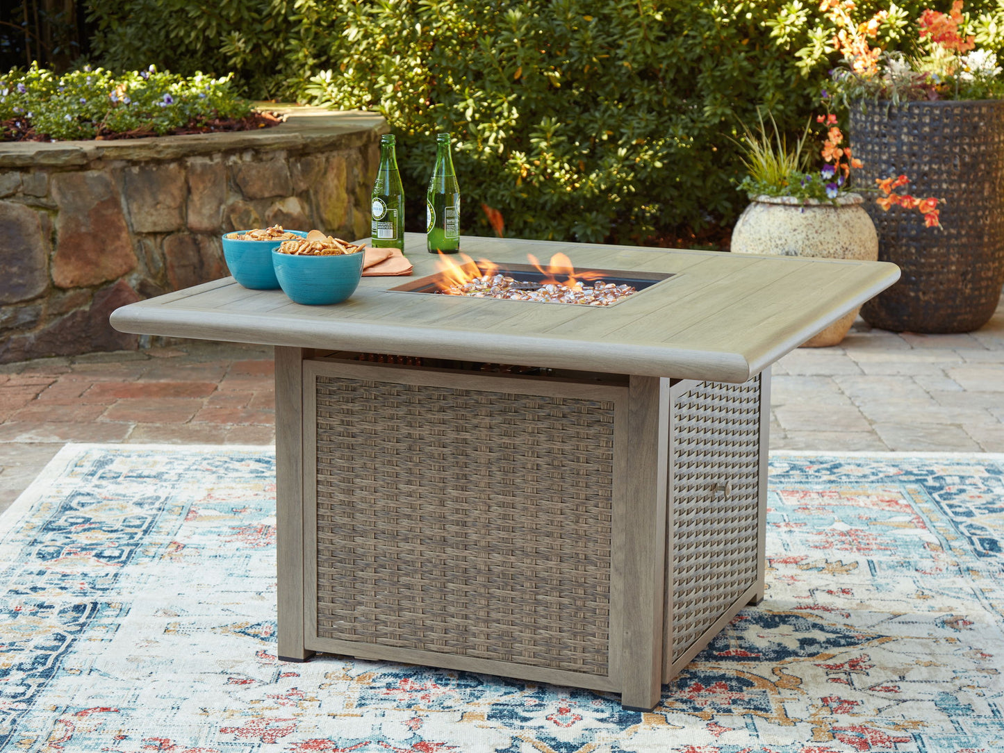 Cliff Trails - Square Fire Pit Table - Beige