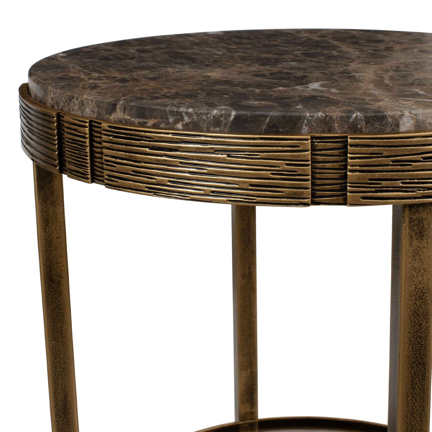 Cusano - Round Dark Marble Accent Table - Brass / Brown