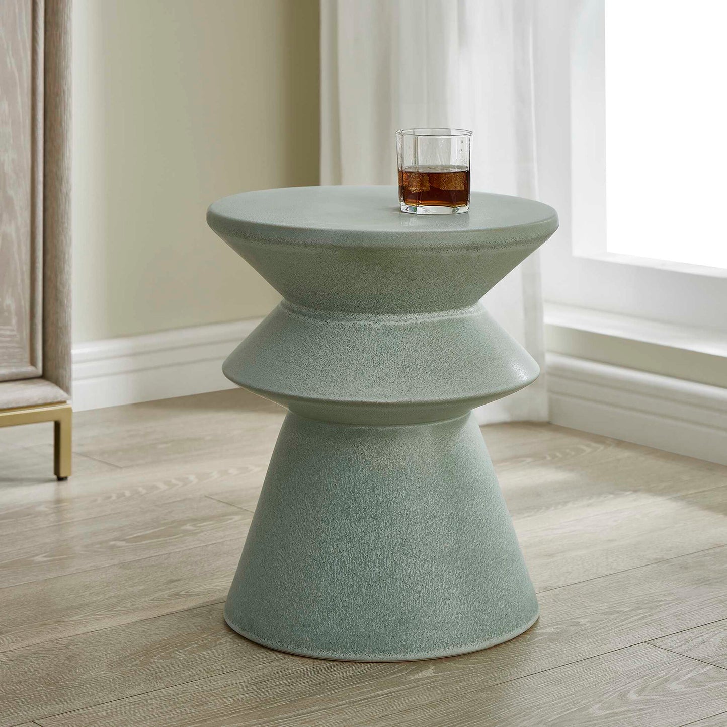 Imogene - Glaze Garden Stool - Seafoam