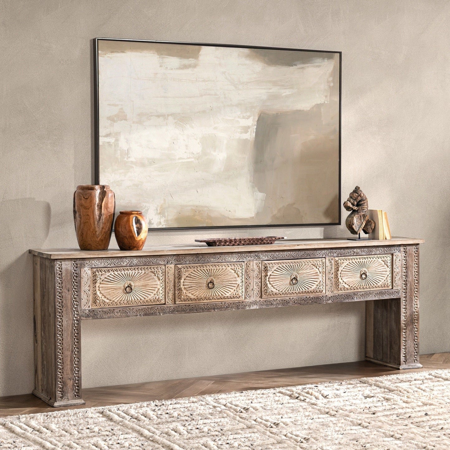 Qena - 4 Drawer Console Table - Butterwood Blend