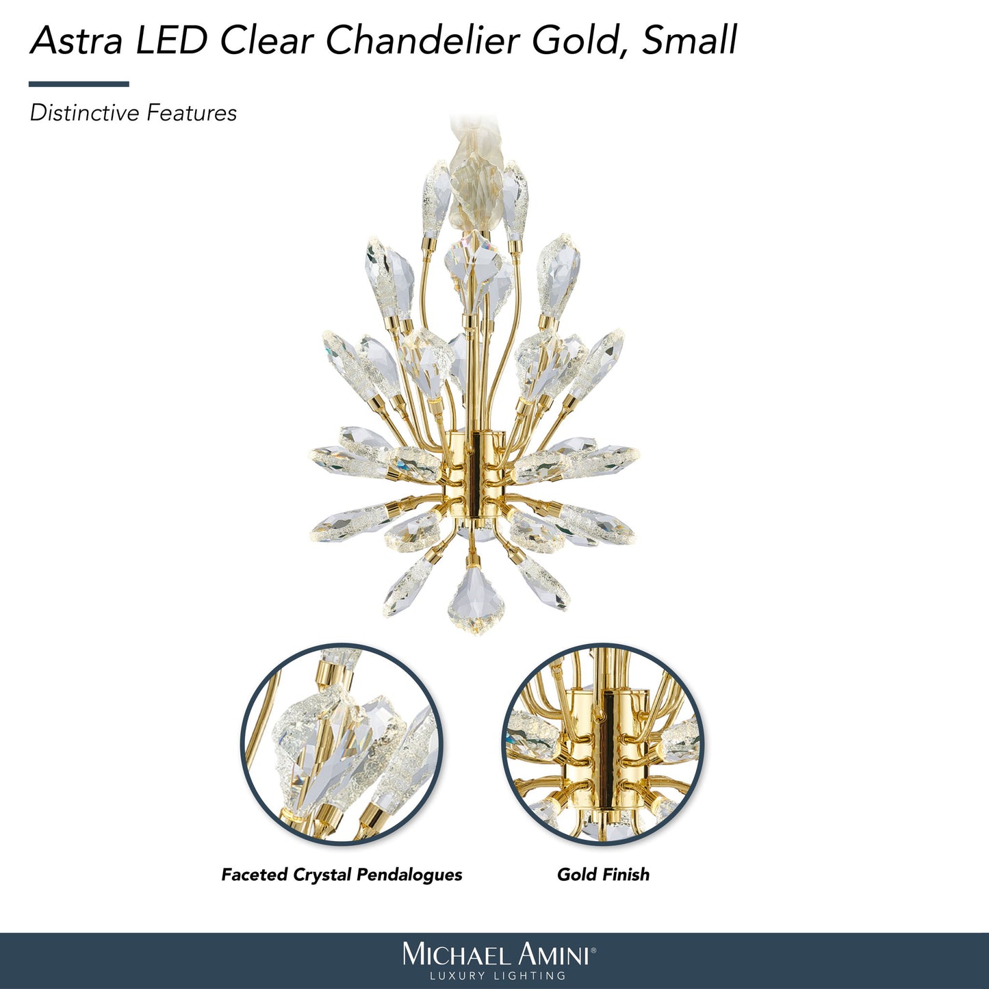 Michael Amini Lighting - Astra 18" Crystal LED Chandelier - Gold
