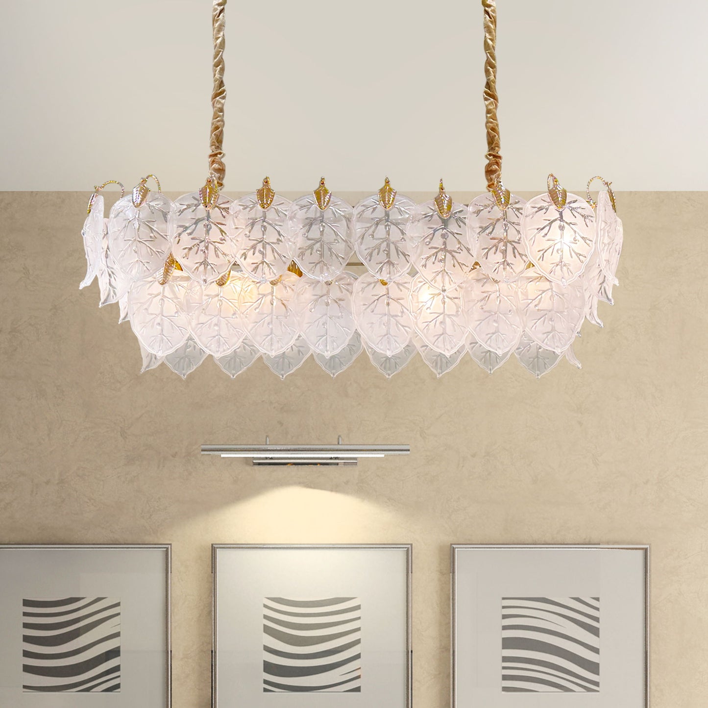 Michael Amini Lighting - Autumn 12-Light Rectangular Chandelier - Frost / Gold