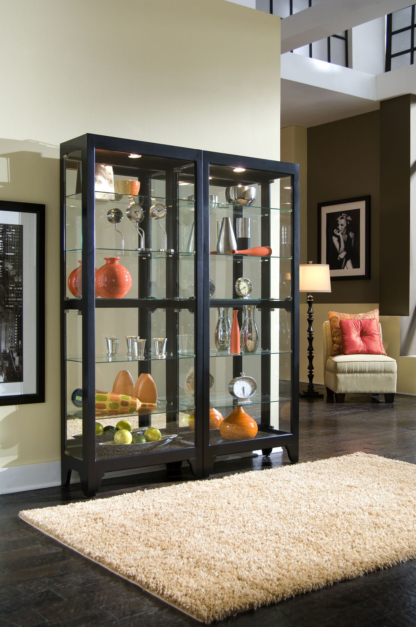 PFC Curios - Lighted Gallery Style 5 Shelf Curio Cabinet - Onyx Black