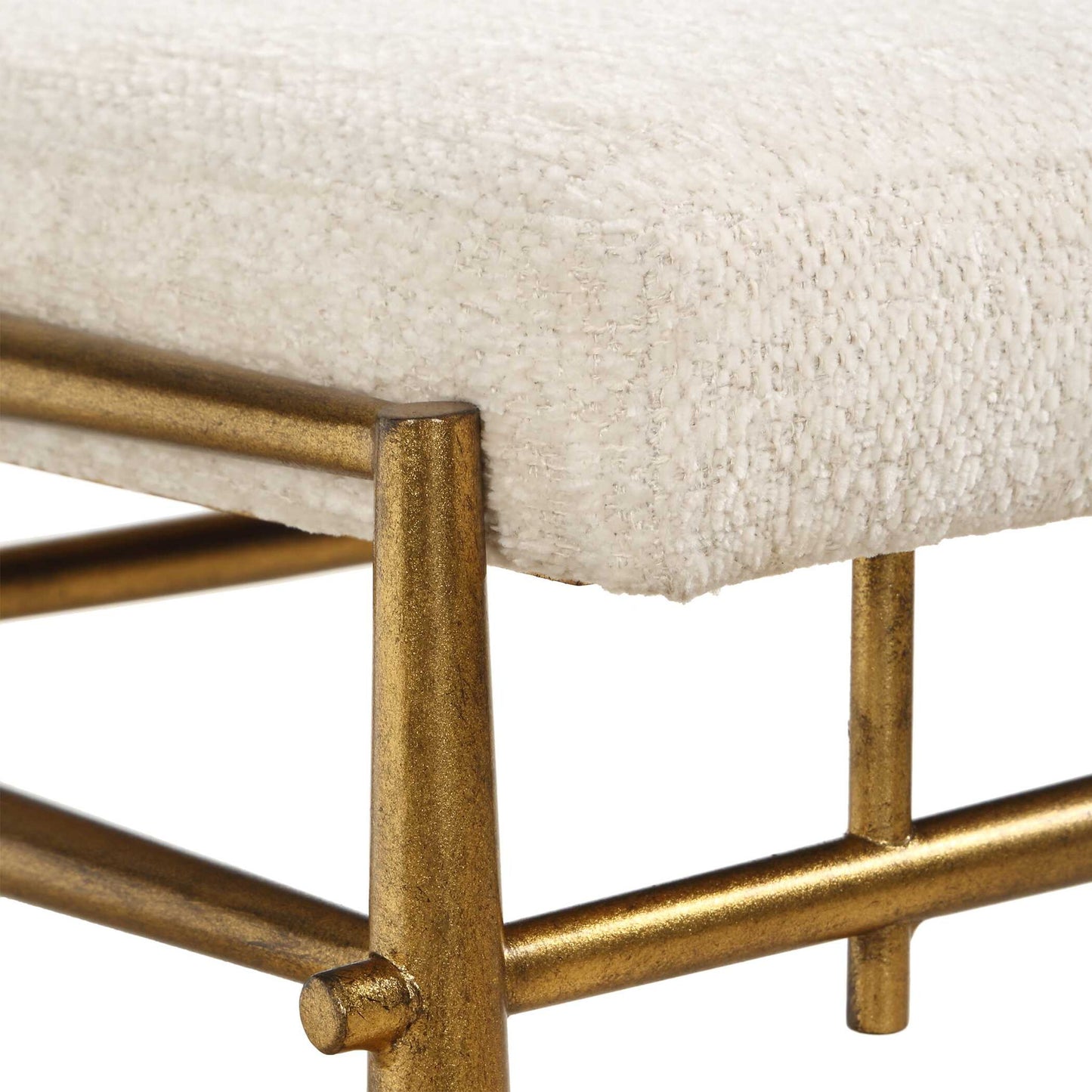 Karleen - Plush Small Brass Bench - White
