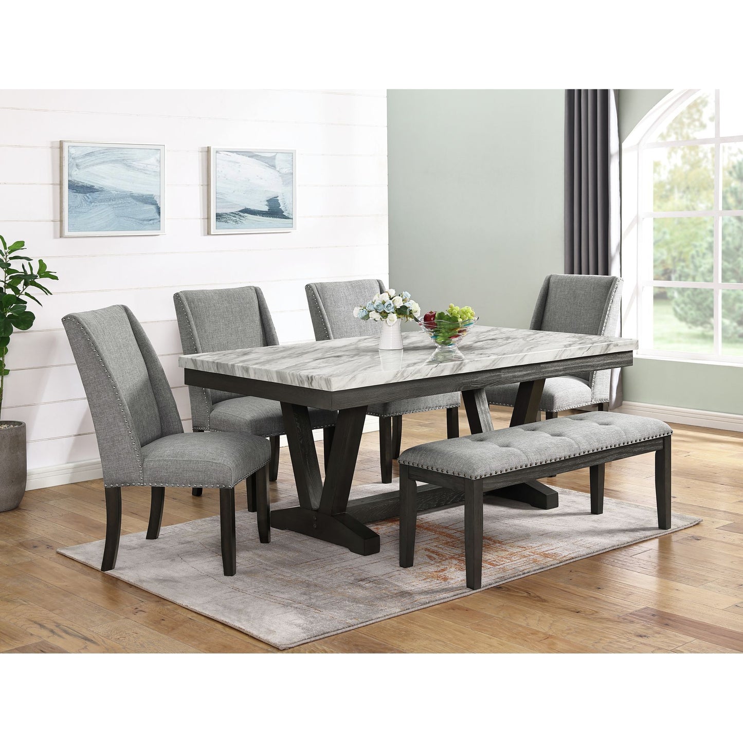 Everdeen - Dining Table With White Faux Marble Top - Charcoal