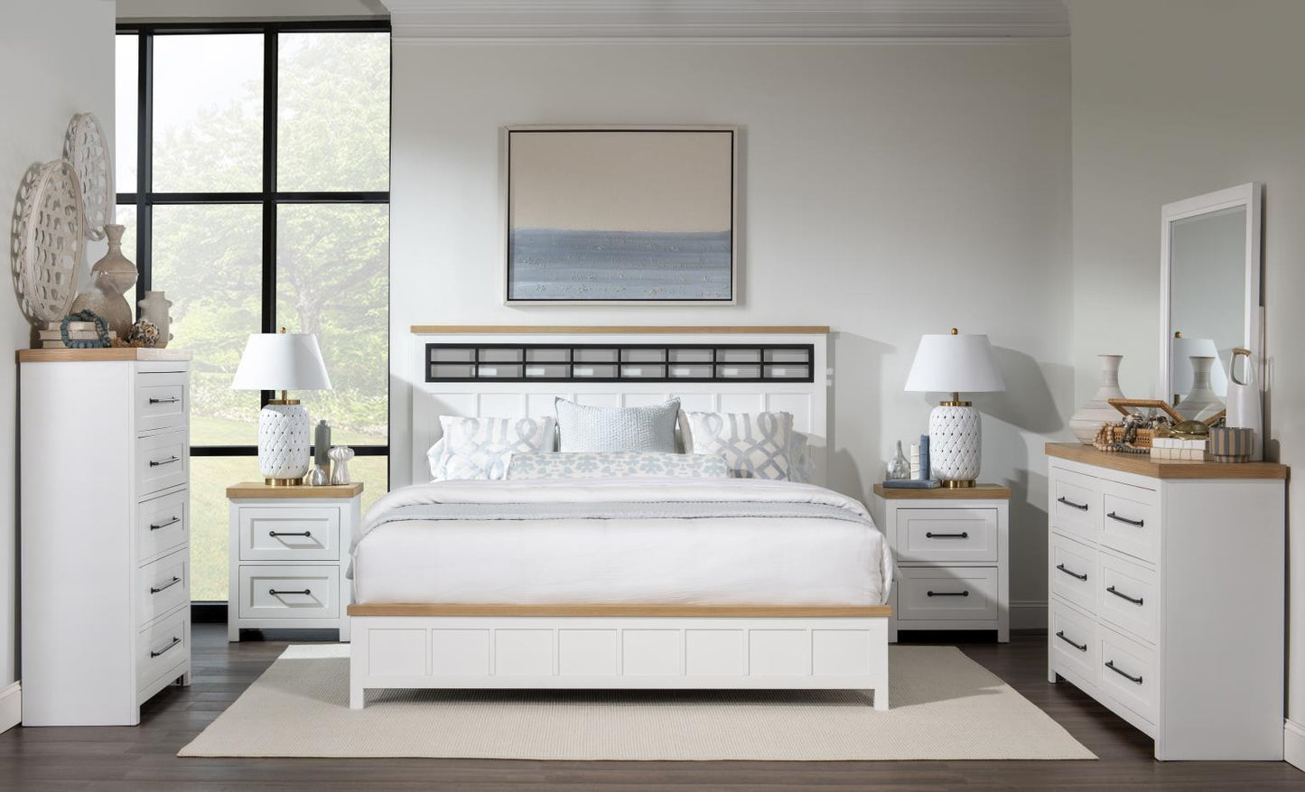 Horizons - Beveled Mirror - Pure White / Natural Oak