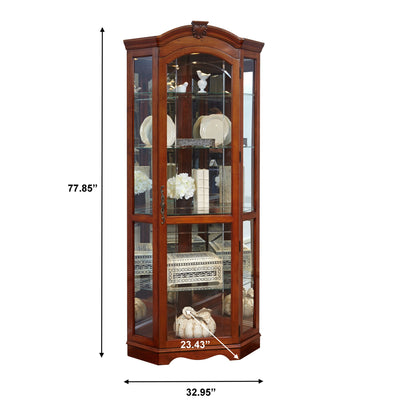 PFC Curios - Mirrored Corner Curio Cabinet - Warm Cherry Brown