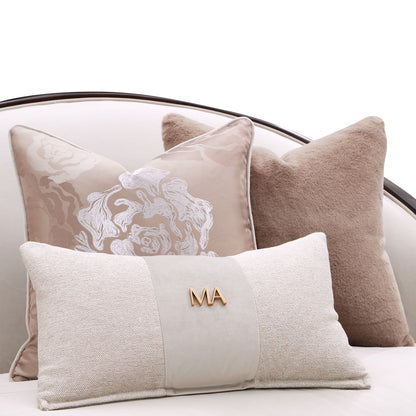 Camellia Field - Asymmetrical Velvet Sofa - Beige / Dark Brown