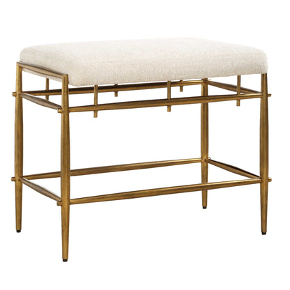 Karleen - Plush Small Brass Bench - White