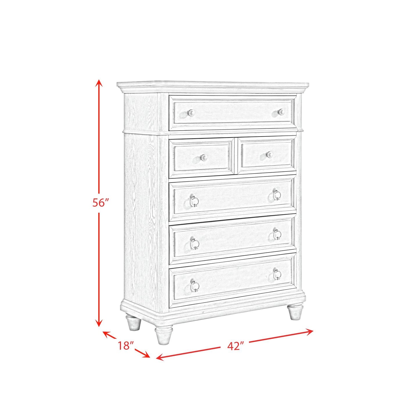 Whit-Ash - 5-Drawer Chest - Light Gray