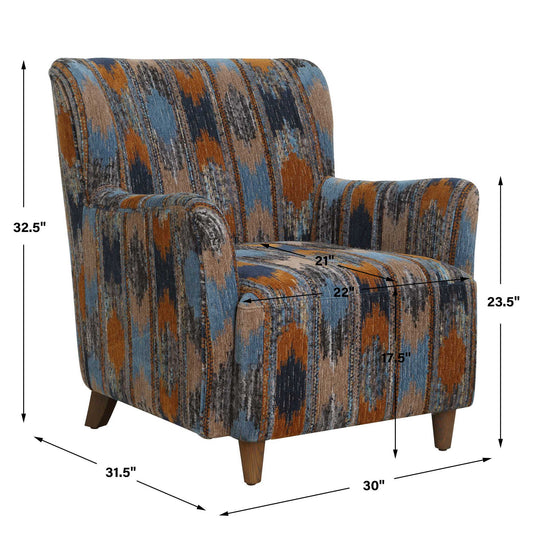 Lainey - Upholstered Ikat Armchair - Blue / Brown / Orange