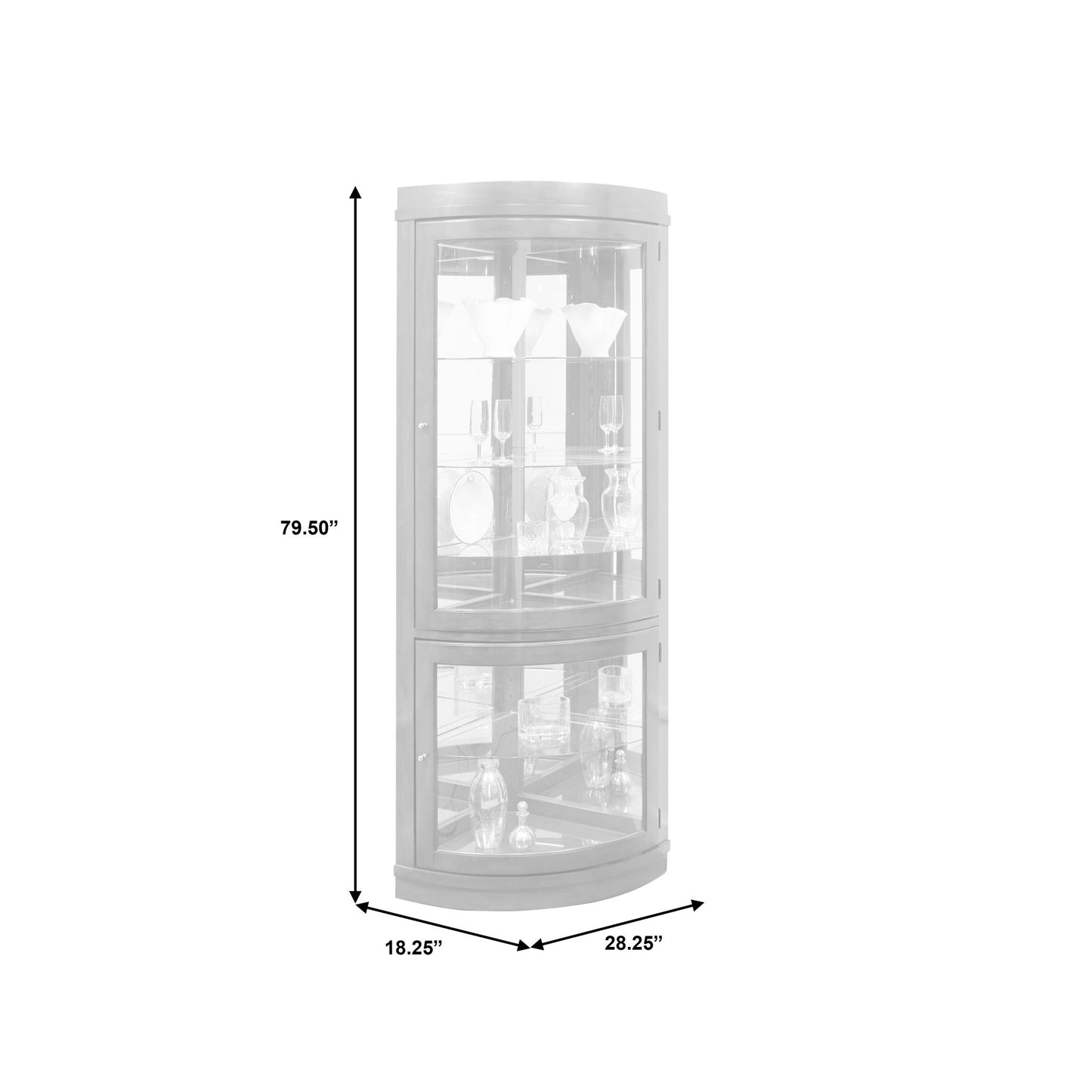 PFC Curios - Curved 5 Shelf Corner Curio Cabinet - Cherry Brown