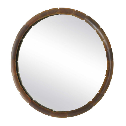 Auger - Amber Glass Round Mirror - Bronze