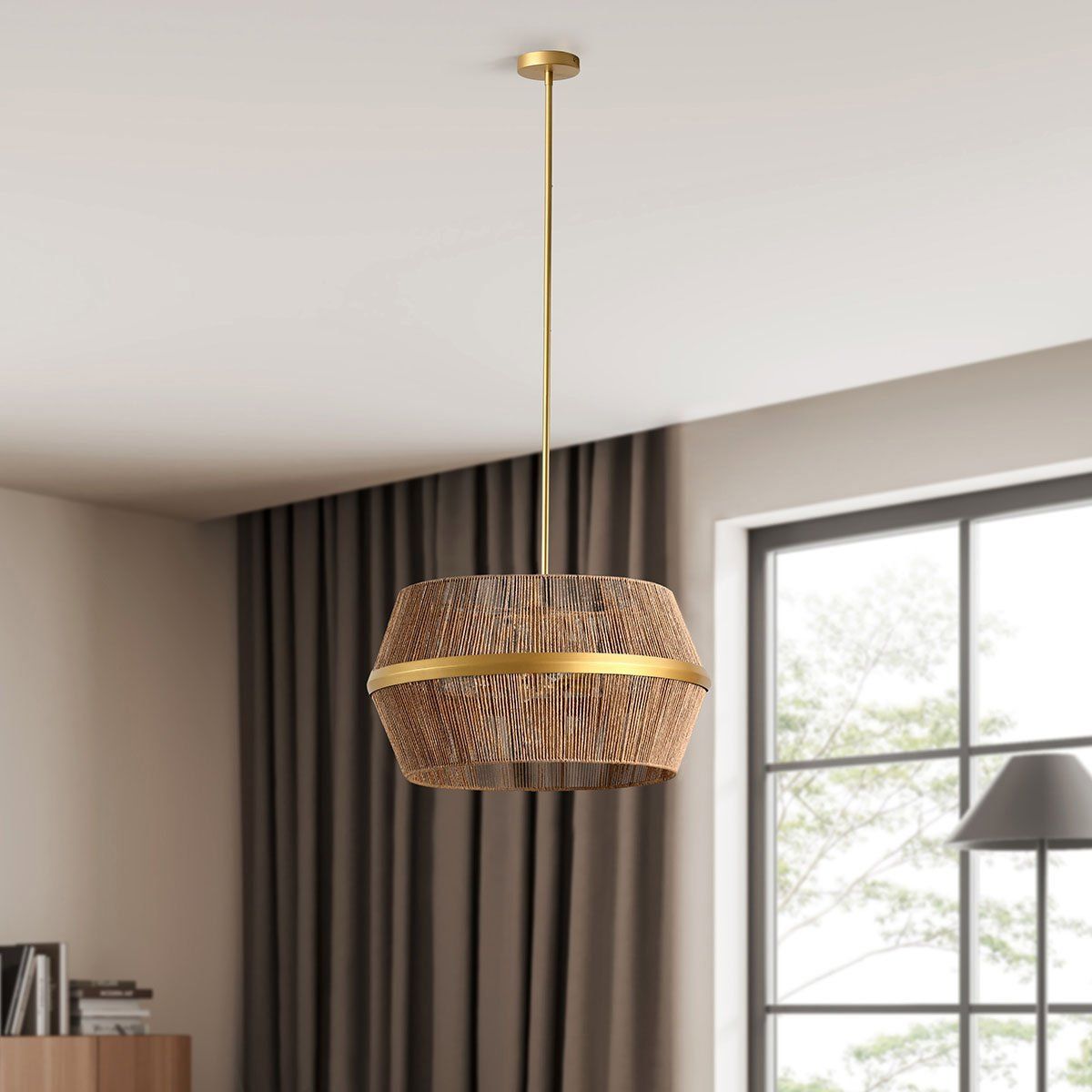 Wendy - Rattan Round Chandelier - Natural/Gold