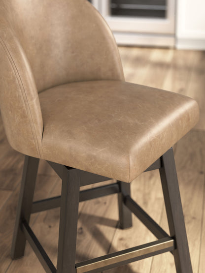 Neymorton - Upholstered Swivel Faux Leather Barstool (Set of 2) - Dark Grayish Brown