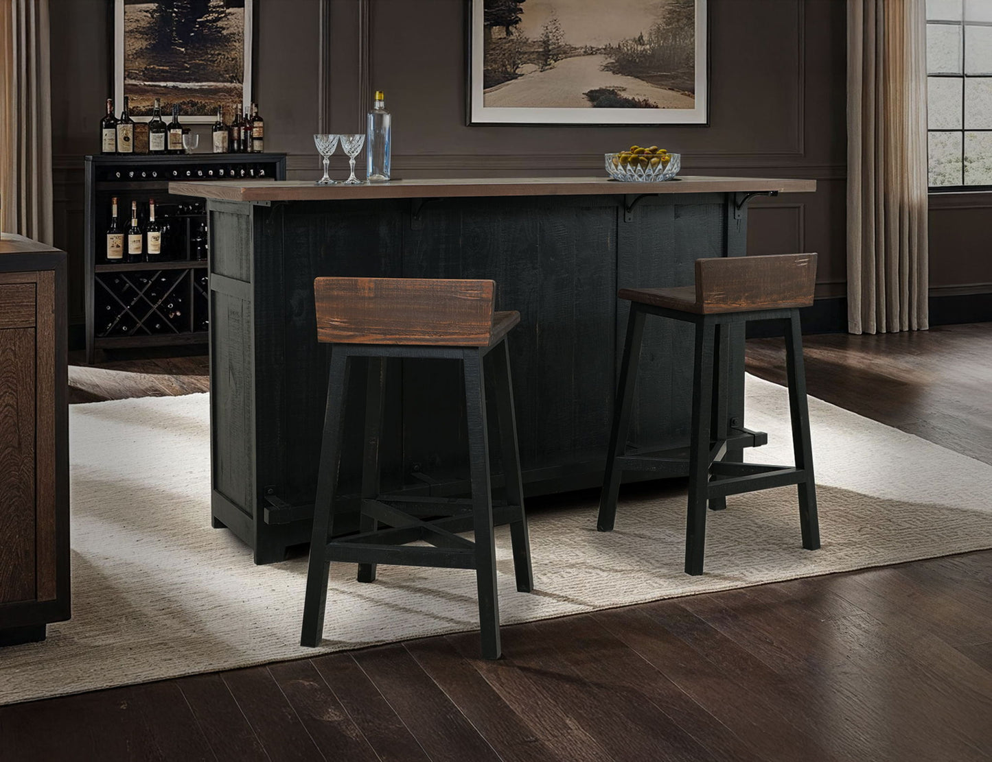 Pueblo - Wooden Seat & Base Stool (Set of 2)