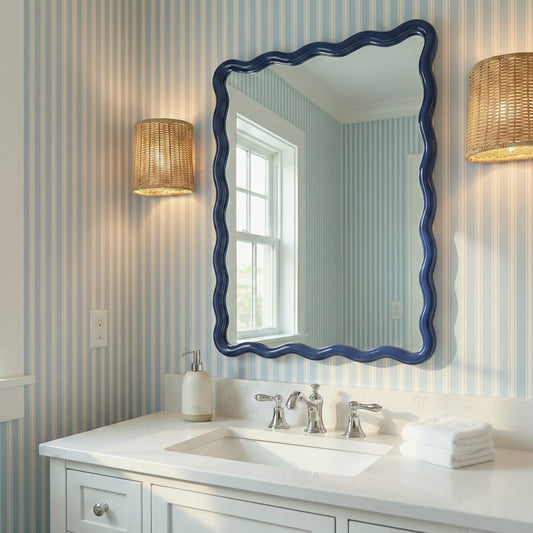 Camellia - Rectangle Wall Mirror - Blue