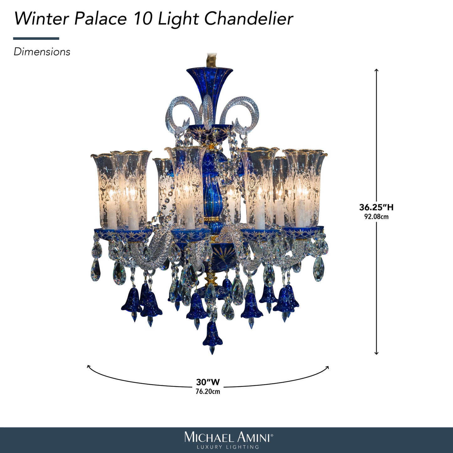 Michael Amini Lighting - Winter Palace 10-Light Traditional Crystal Chandelier - Royal Blue / Pearl Silver