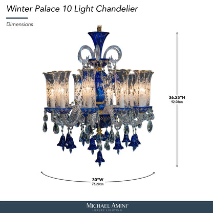 Michael Amini Lighting - Winter Palace 10-Light Traditional Crystal Chandelier - Royal Blue / Pearl Silver