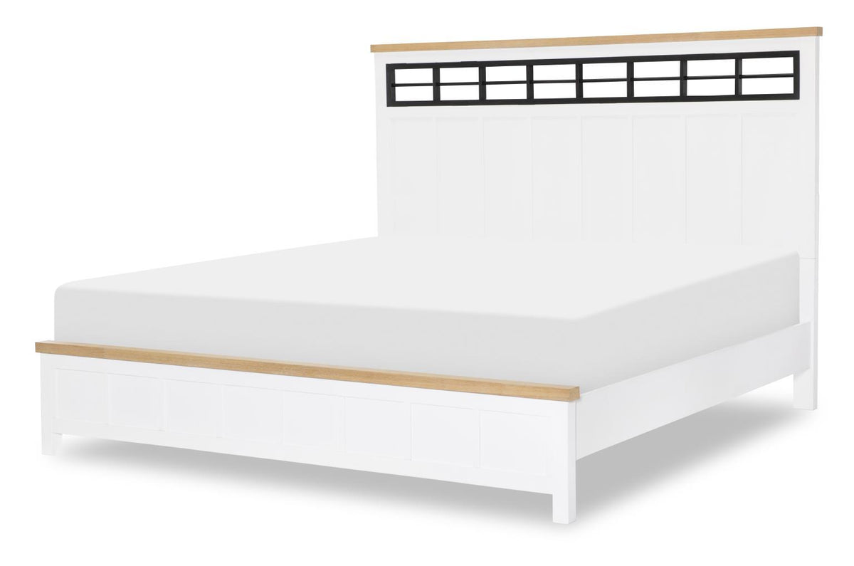 Horizons - Complete Panel Bed - Pure White / Natural Oak