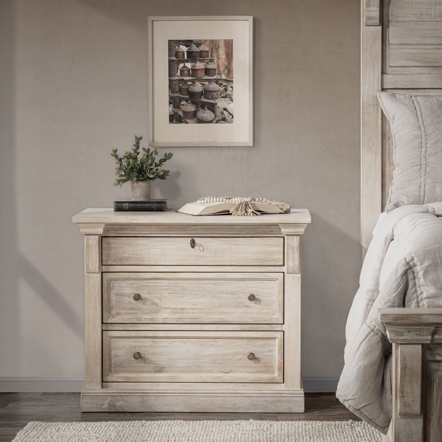 Adelaide - 3 Drawer Nightstand - Natural Cream Wash