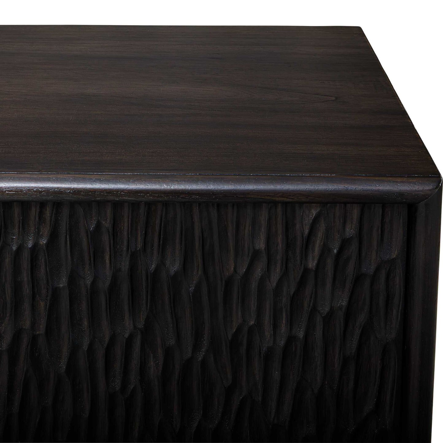 Stevenson - Chiseled 4 Door Cabinet - Black / Brown / Woodtone