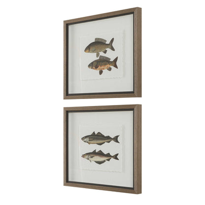 The Catch - Framed Fish Prints (Set of 2) - Black / Brown / Gray / Green / Orange / Woodtone