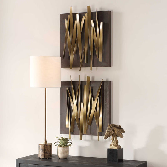 Crosshatch - Metal Wall Decor (Set of 2) - Dark Brown