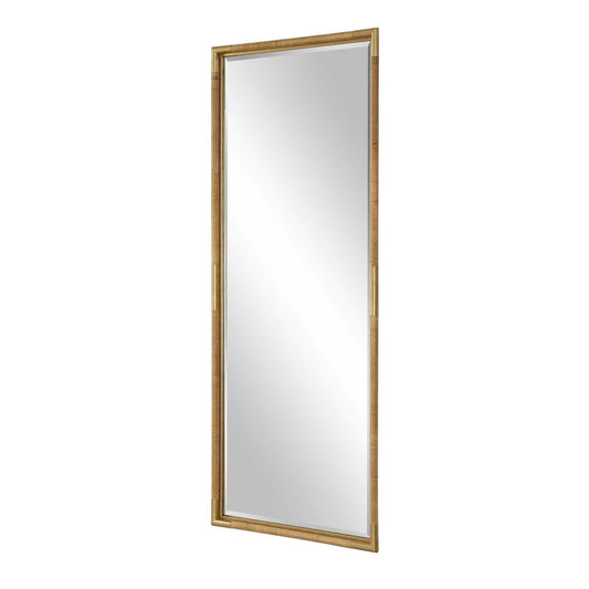Kampar - Full Length Rattan Tall Mirror - Gold / Woodtone