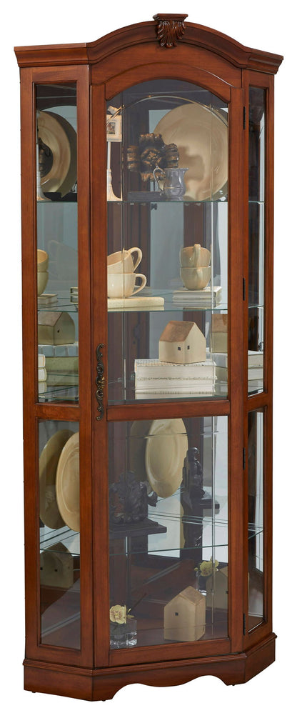 PFC Curios - Mirrored Corner Curio Cabinet - Warm Cherry Brown