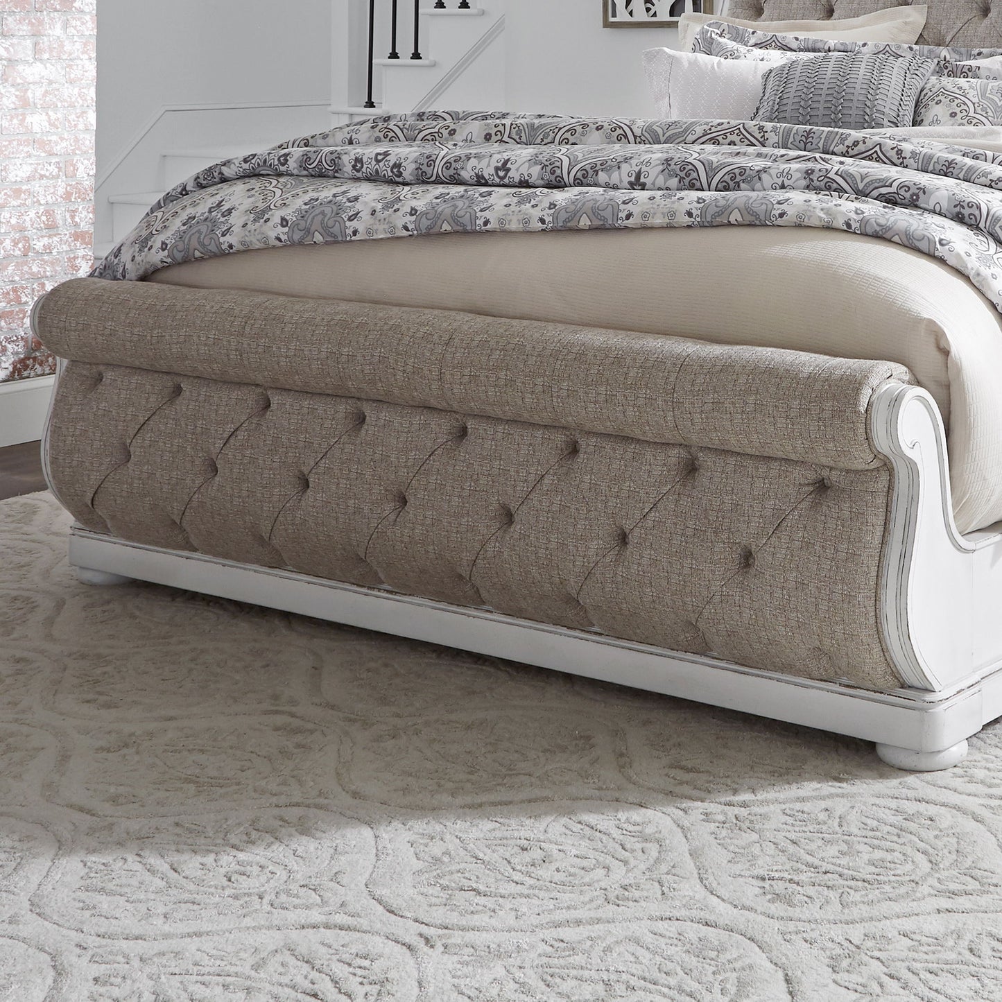 Magnolia Manor - King Upholstered Sleigh Footboard - Antique White